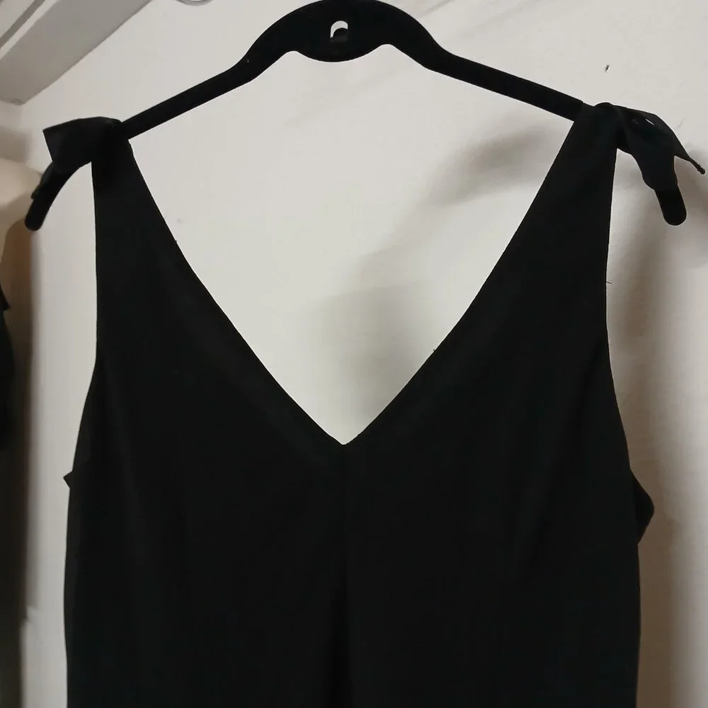 UEC Dawn Joy Chiffon Dress Black V-Neck Sleeveless Handkerchief Hem Size 12 - Picture 2 of 13